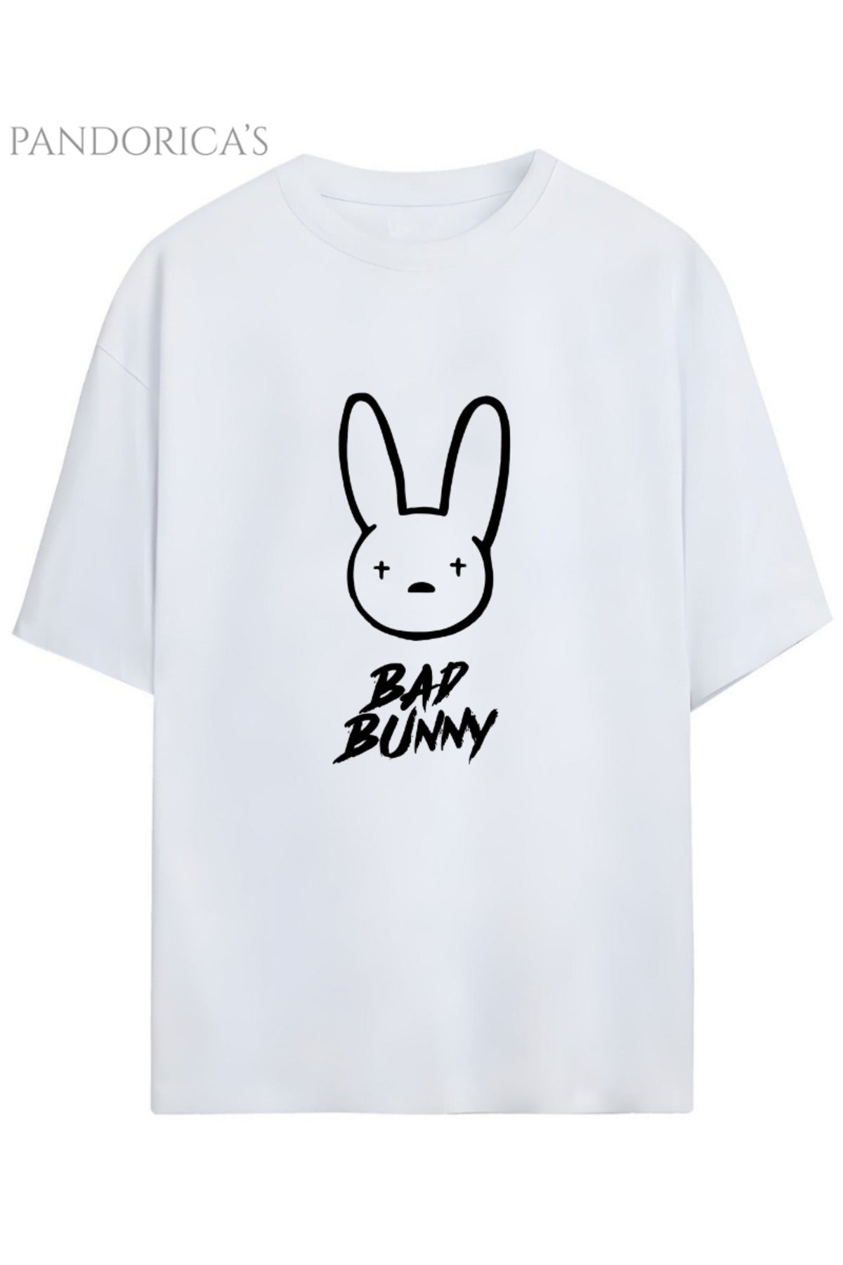 Beyaz Bad Bunny Tasarım Serisi Yazılı Baskılı Relaxed Kalıp Pamuklu Unisex Tişört - 2