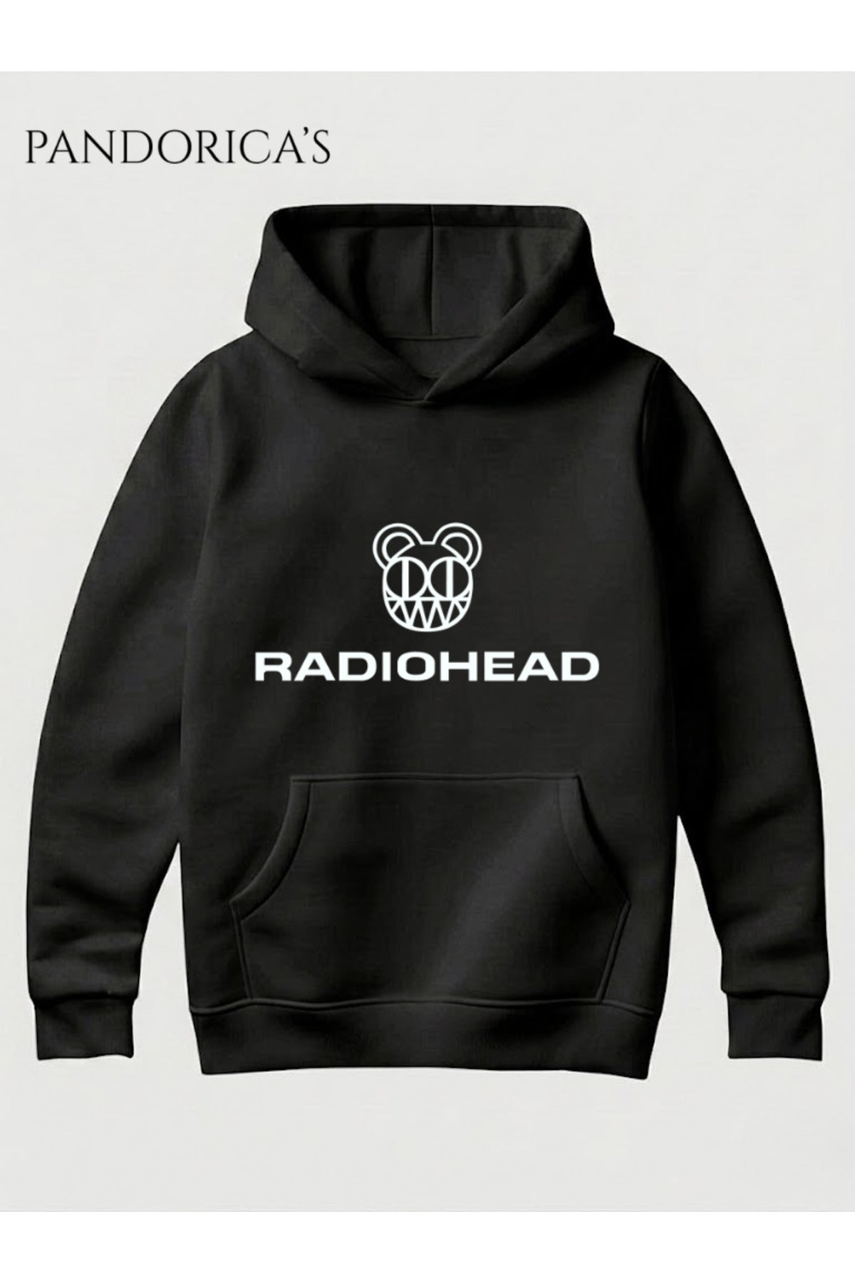 Siyah Radiohead Tasarımı Yazılı Baskılı Unisex Kapüşonlu Pamuklu Sweatshirt Hoodie - 6