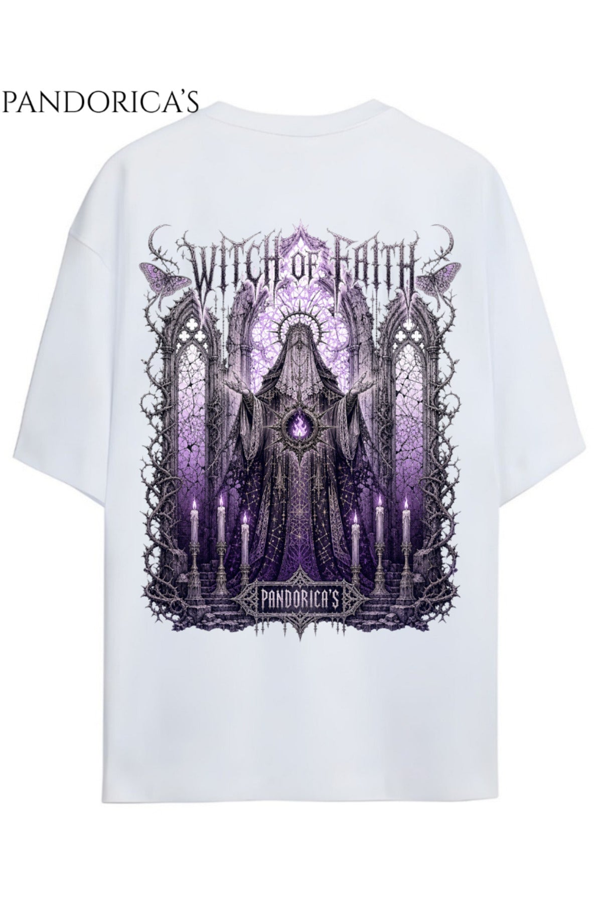 Beyaz Dark Souls Özel Tasarım Serisi "Witch Of Faith" Yazılı Sırt Baskılı Unisex Pamuklu Tişört - 57