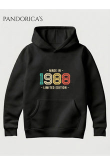 VINTAGE 1988 DOĞUM YILI YAZILI BASKILI RETRO TASARIM UNISEX KAPÜŞONLU PAMUKLU SWEATSHIRT HOODIE