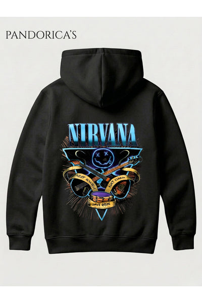 NIRVANA Tasarımı Yazılı SIRT Baskılı Unisex Kapüşonlu Pamuklu Sweatshirt Kanguru Cep Hoodie