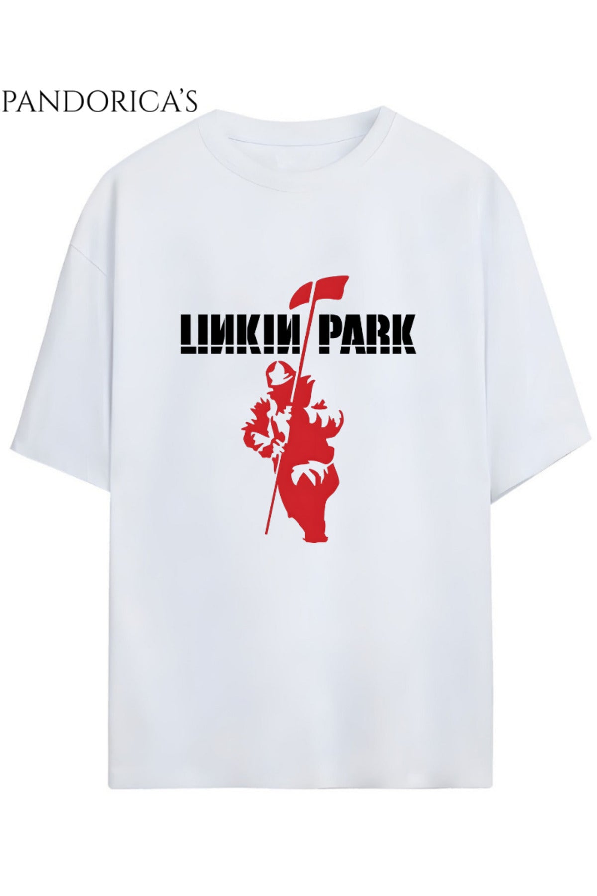 Beyaz Linkin Park "Hybrid Theory" Albüm Tasarımı Yazılı Baskılı Unisex Pamuklu T-Shirt - 76