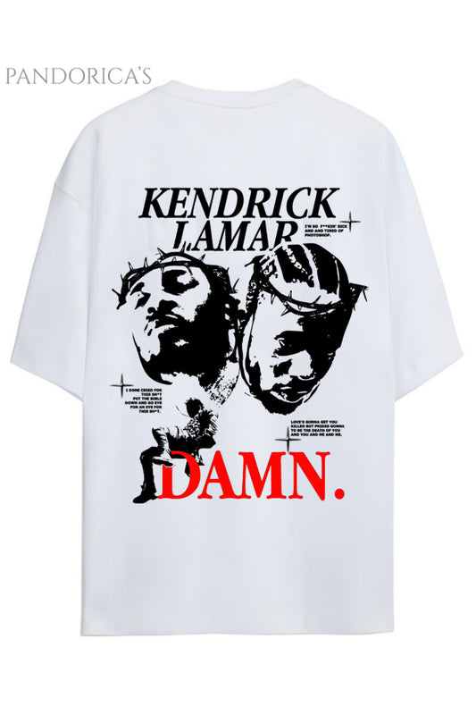 Kendrick Lamar "DAMN" Sırt Baskılı Pamuklu Relaxed Kalıp Unisex Tişört