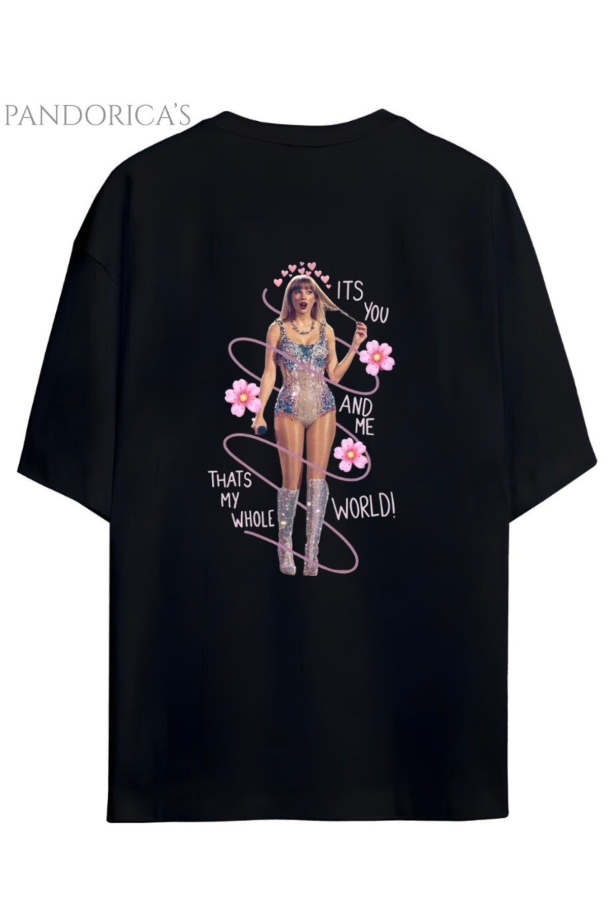 Pandorica's Taylor Swift Tasarımı Sırt Baskılı "You&Me Whole World" Yazılı Unisex Pamuklu T-Shirt