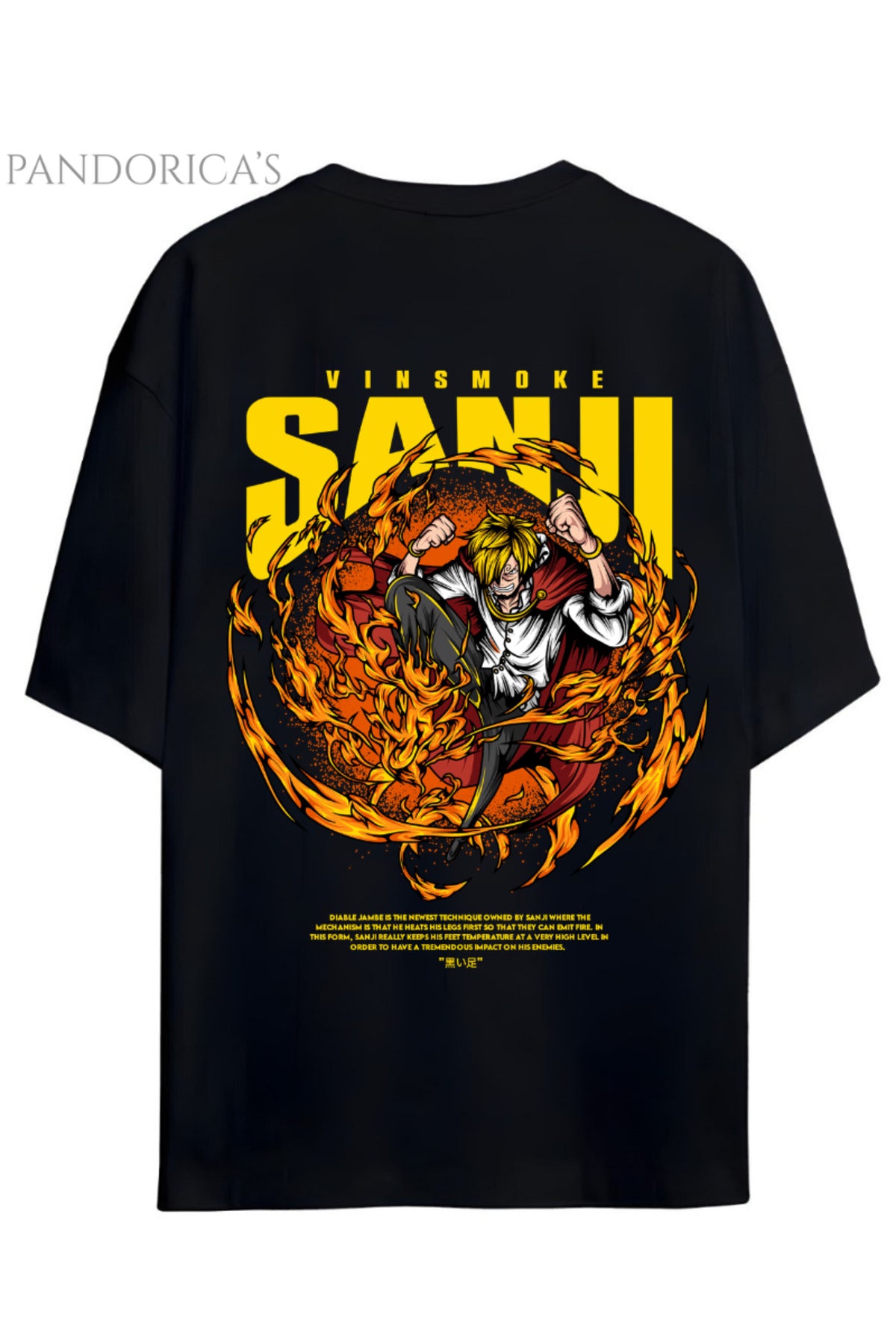 One Piece Özel Tasarım Serisi "Sanji Vinsmoke" Sırt Baskılı Yazılı Unisex Pamuklu Tişört