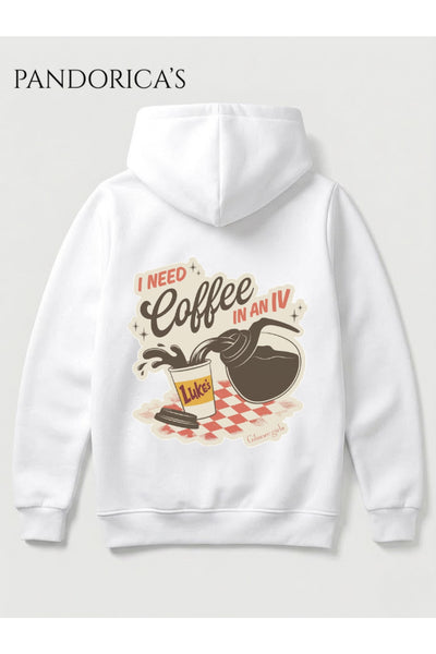 GILMORE GIRLS "I NEED COFFEE IN AN IV" Lorelai Gilmore Tasarımı Yazılı SIRT Baskılı Unisex Kapüşonlu Pamuklu Sweatshirt Hoodie