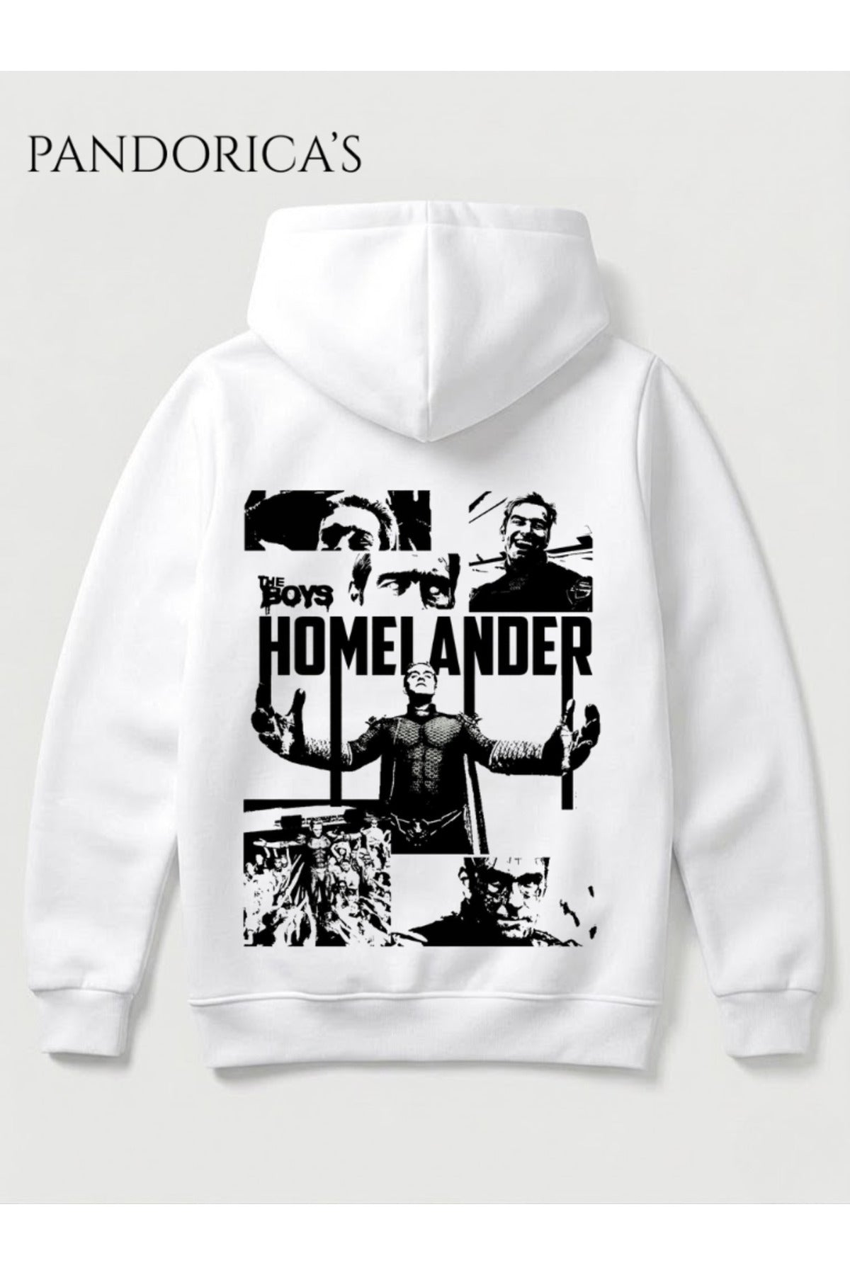 Beyaz The Boys Homelander Tasarımı Yazılı Sırt Baskılı Unisex Kapüşonlu Pamuklu Sweatshirt Hoodie - 168