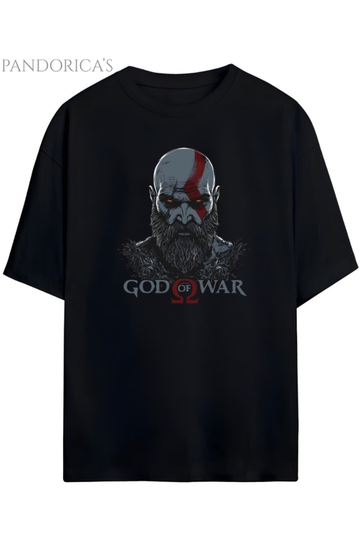 Siyah God Of War Tasarım Serisi Kratos Baskılı Unisex Pamuklu Relaxed Kalıp Gamer T-Shirt - 17