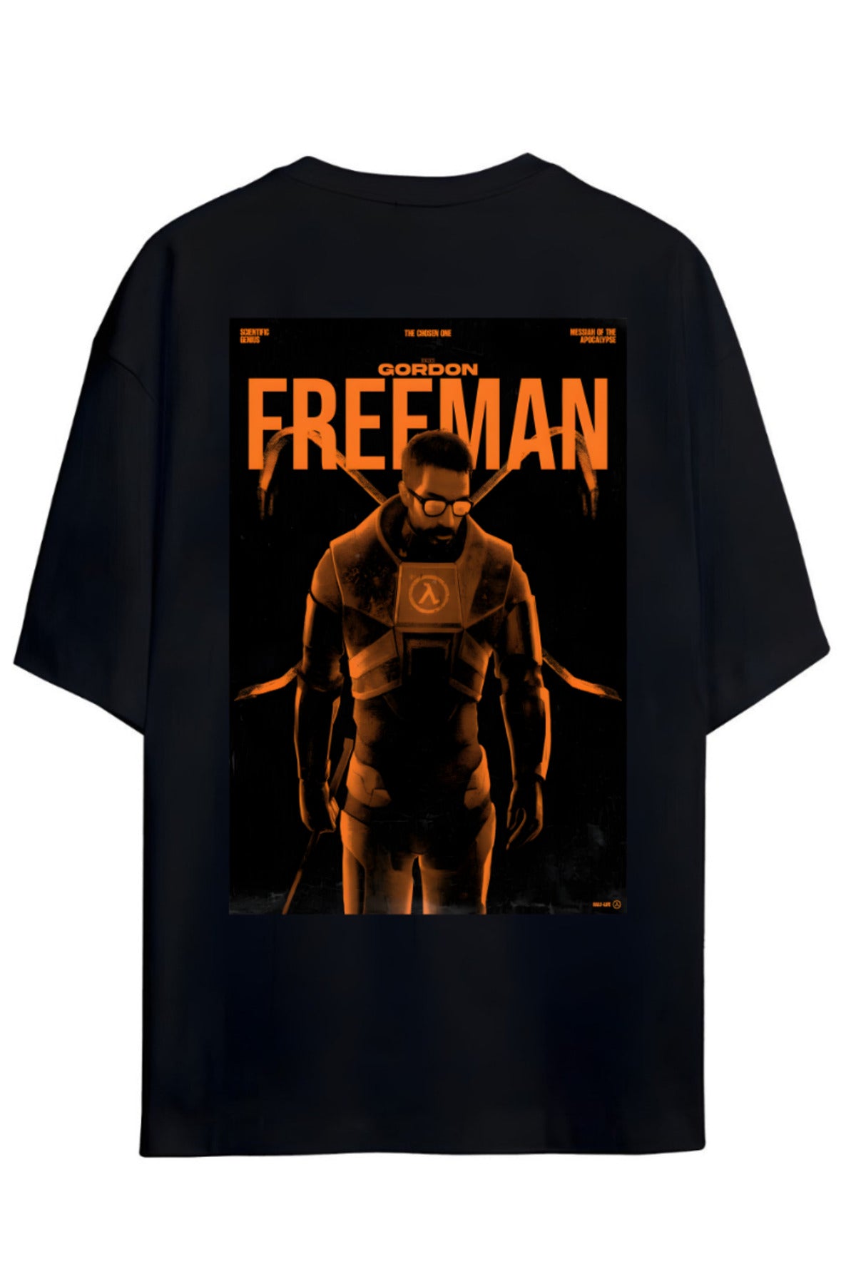 Half Life Gordon Freeman Sırt Ve Göğüs Baskılı Yazılı Pamuklu Relaxed Kalıp Gamer Tişört