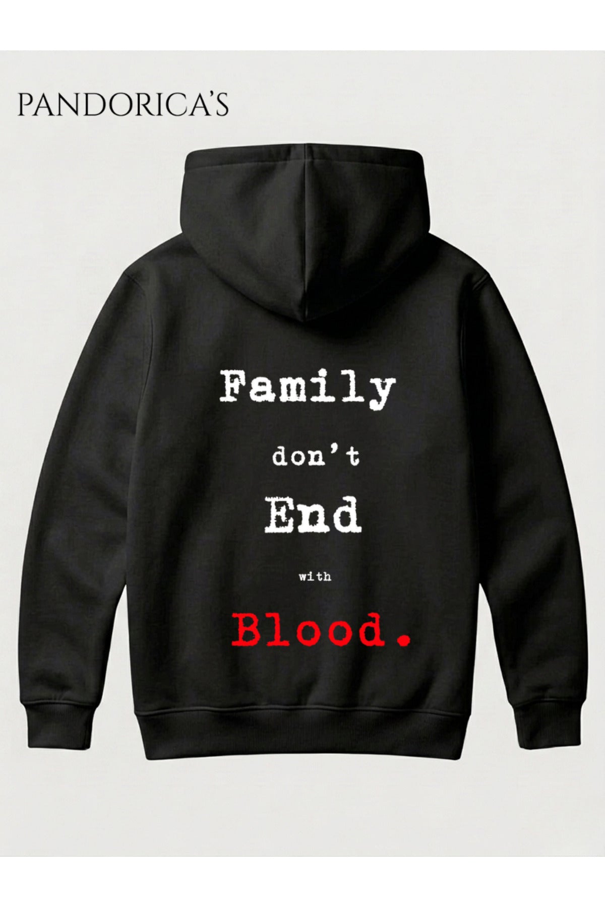 Supernatural ÖzelTasarım Serisi "Family Don't End Blood" Yazılı Sırt Ve Göğüs Baskılı Unisex Kapüşonlu Pamuklu Sweatshirt Hoodie