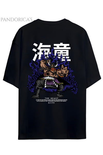 ONE PIECE ÖZEL TASARIM SERİSİ "BEAST KAIDO" SIRT BASKILI YAZILI UNISEX PAMUKLU TİŞÖRT