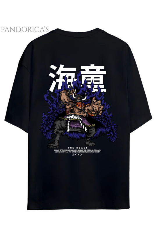ONE PIECE ÖZEL TASARIM SERİSİ "BEAST KAIDO" SIRT BASKILI YAZILI UNISEX PAMUKLU TİŞÖRT