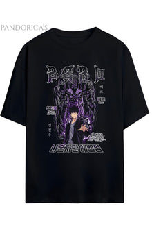 Solo Leveling Anime Tasarım Serisi "BERU" (Karınca Kral) Yazılı Baskılı Pamuklu Unisex Tişört