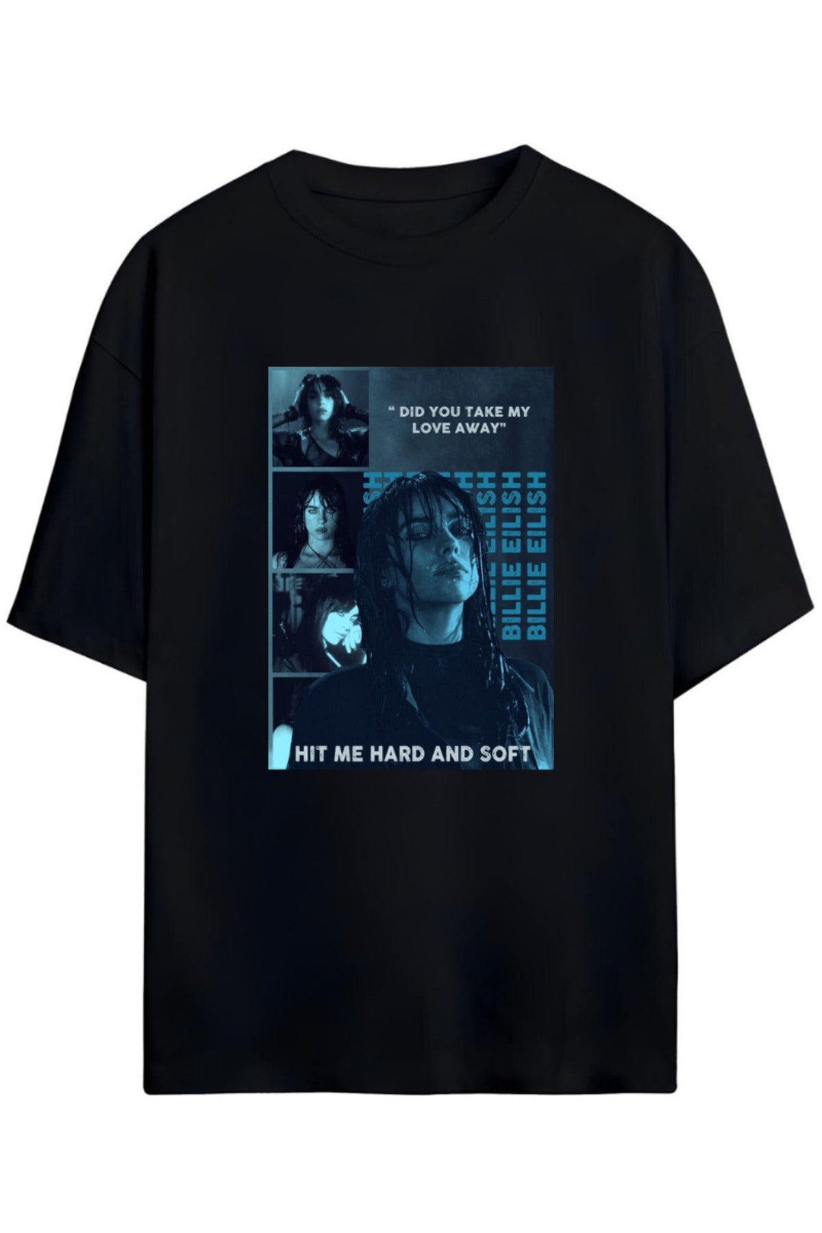 Siyah Billie Eilish Tasarımı Unisex Pamuklu T-Shirt - 25