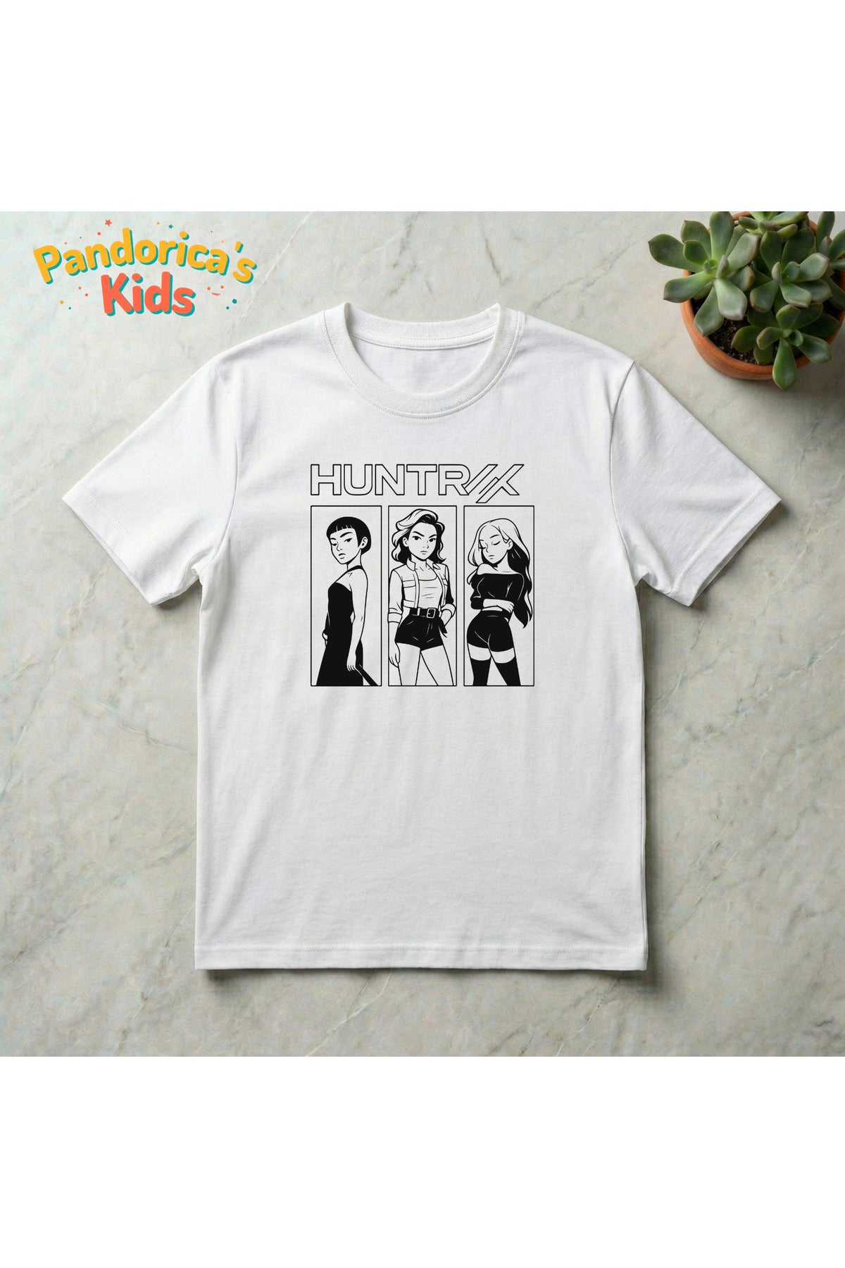 Beyaz Pandorica's Kpop İblis Avcıları (Demon Hunters) Tasarımı Pamuklu Unisex Çocuk T-Shirt - 11