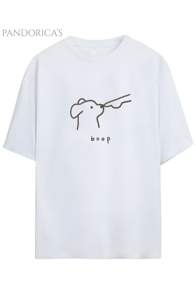 Pandorica's Sevimli Köpek Tasarımı Baskılı ''Boop'' Yazılı Unisex Pamuklu T-shirt
