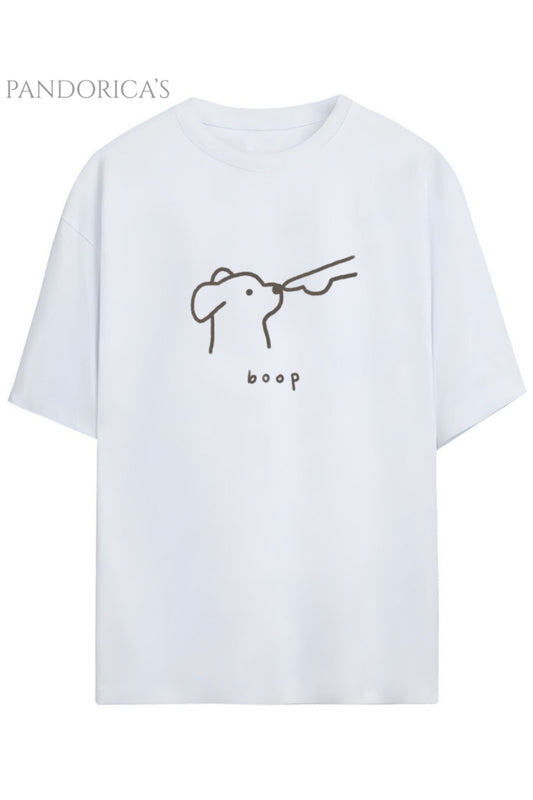 Pandorica's Sevimli Köpek Tasarımı Baskılı ''Boop'' Yazılı Unisex Pamuklu T-shirt