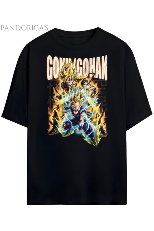 Pandorica's Dragon Ball Z GOKU&GOHAN Tasarimi Unisex Pamuklu T-shirt