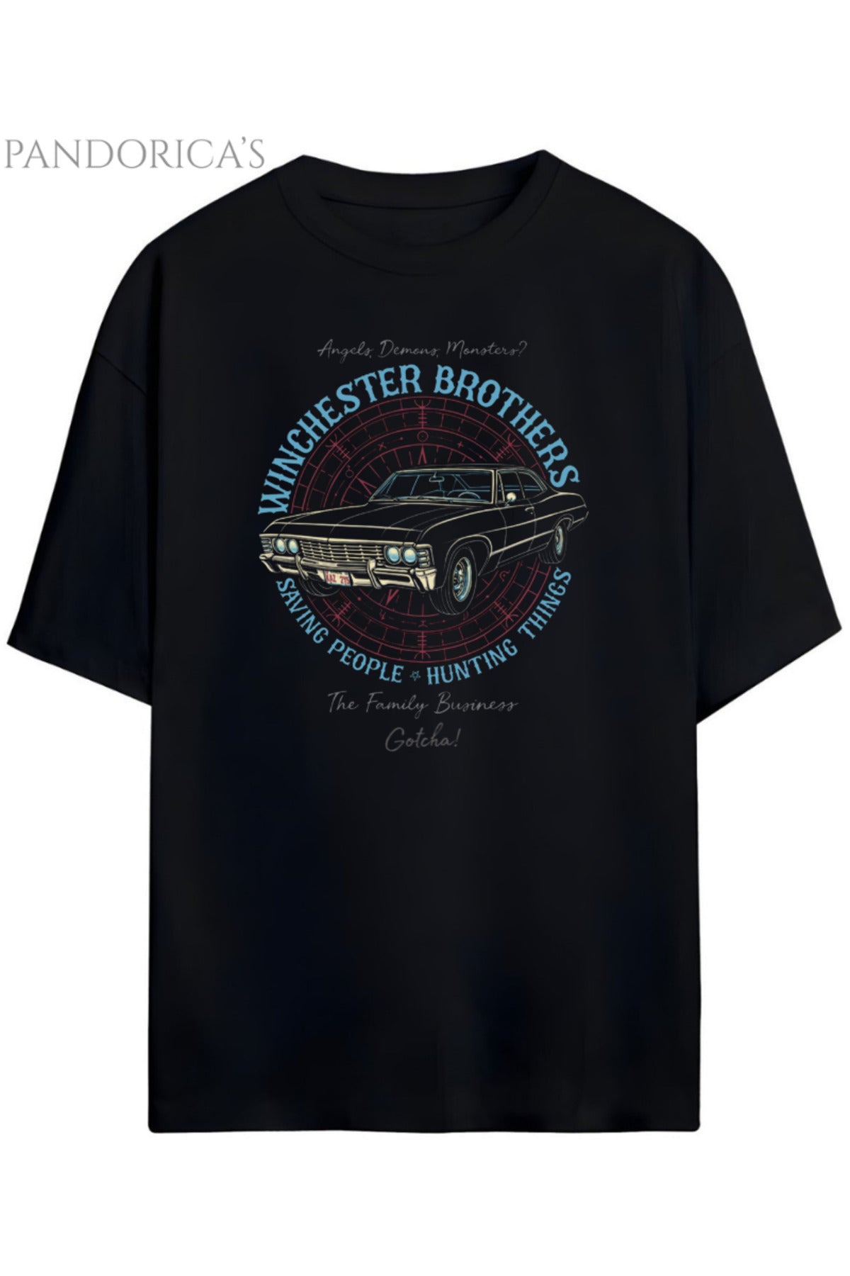 Siyah Pandorica's Supernatural Tasarımı Unisex Pamuklu T-Shirt - 37
