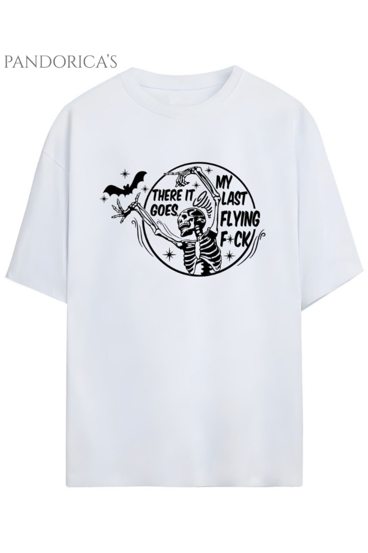 Beyaz Pandorica's İronik Komik İskelet Tasarım Kelebek Baskılı Yazılı Unisex Pamuklu T-Shirt - 155