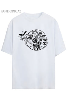 Pandorica's İronik Komik İskelet Tasarim Kelebek Baskılı Yazılı Unisex Pamuklu T-shirt