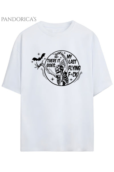 Pandorica's İronik Komik İskelet Tasarim Kelebek Baskılı Yazılı Unisex Pamuklu T-shirt