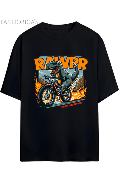 DİNO Tasarım Serisi Rider Motorcu Dino "ROARR" Yazılı Dinazor Baskılı Pamuklu Unisex Tişört