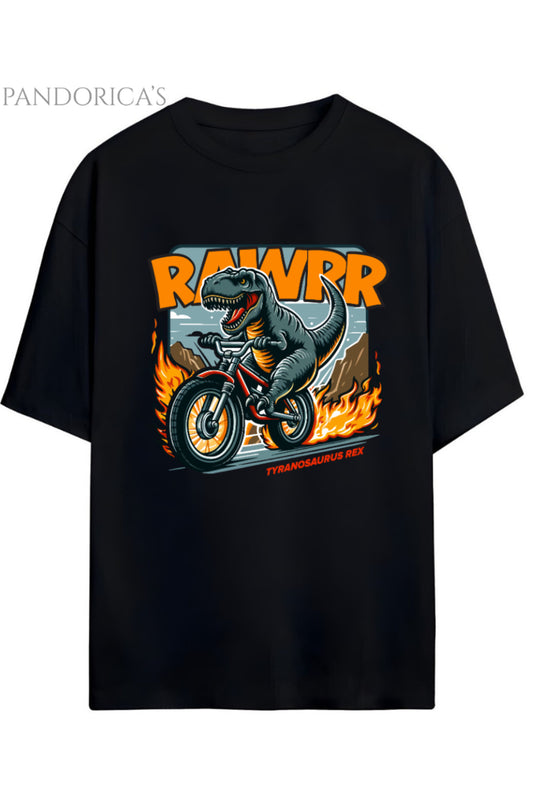 DİNO Tasarım Serisi Rider Motorcu Dino "ROARR" Yazılı Dinazor Baskılı Pamuklu Unisex Tişört