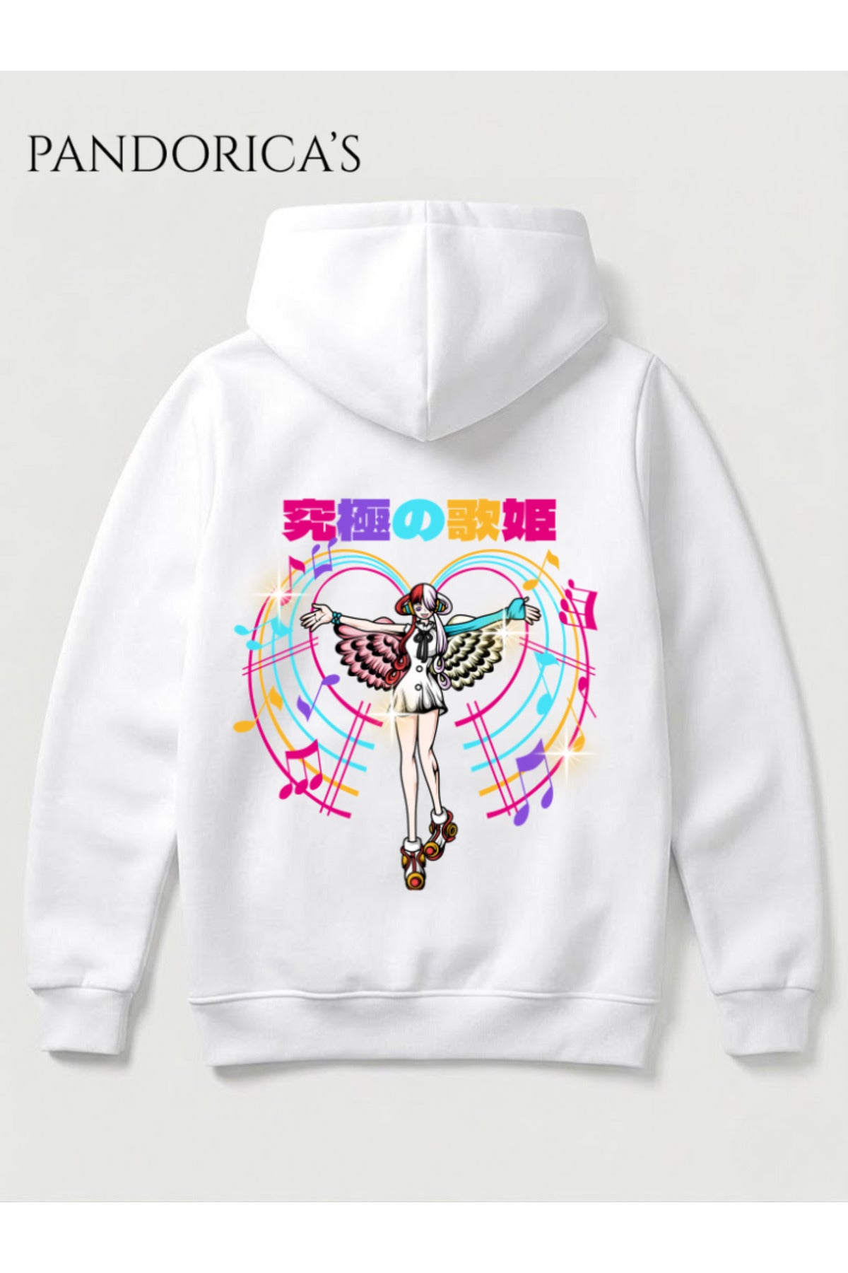 Beyaz One Piece Özel Tasarım Serisi "Ultimata Diva" Yazılı Sırt Baskılı Unisex Kapüşonlu Pamuklu Sweatshirt (Hoodie) - 85