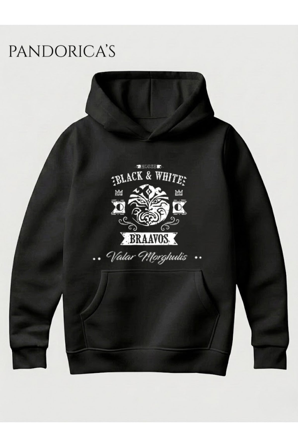Game Of Thrones House Black & White Tasarımı Unisex Kapüşonlu Pamuklu Sweatshirt (Hoodie)