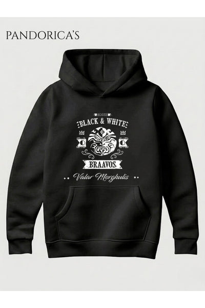 Game Of Thrones House Black & White Tasarımı Unisex Kapüşonlu Pamuklu Sweatshirt (Hoodie)