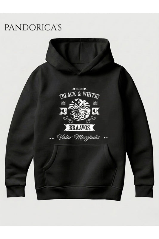 Game Of Thrones House Black & White Tasarımı Unisex Kapüşonlu Pamuklu Sweatshirt (Hoodie)