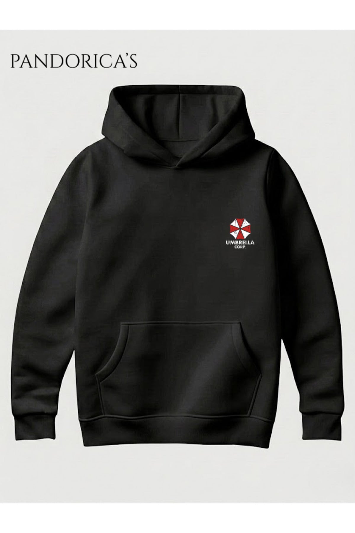 Siyah Resident Evil "Umbrella Corporation Bioweapons" Tasarımı Yazılı Sırt Ve Ön Baskılı Unisex Kapüşonlu Pamuklu Gamer Sweatshirt Hoodie - 133