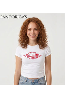 Pandorica's Friends Rachel T-shirtü Slim Fit Likralı Crop Pamuklu Penye Kadın Tişört (Body Tee)