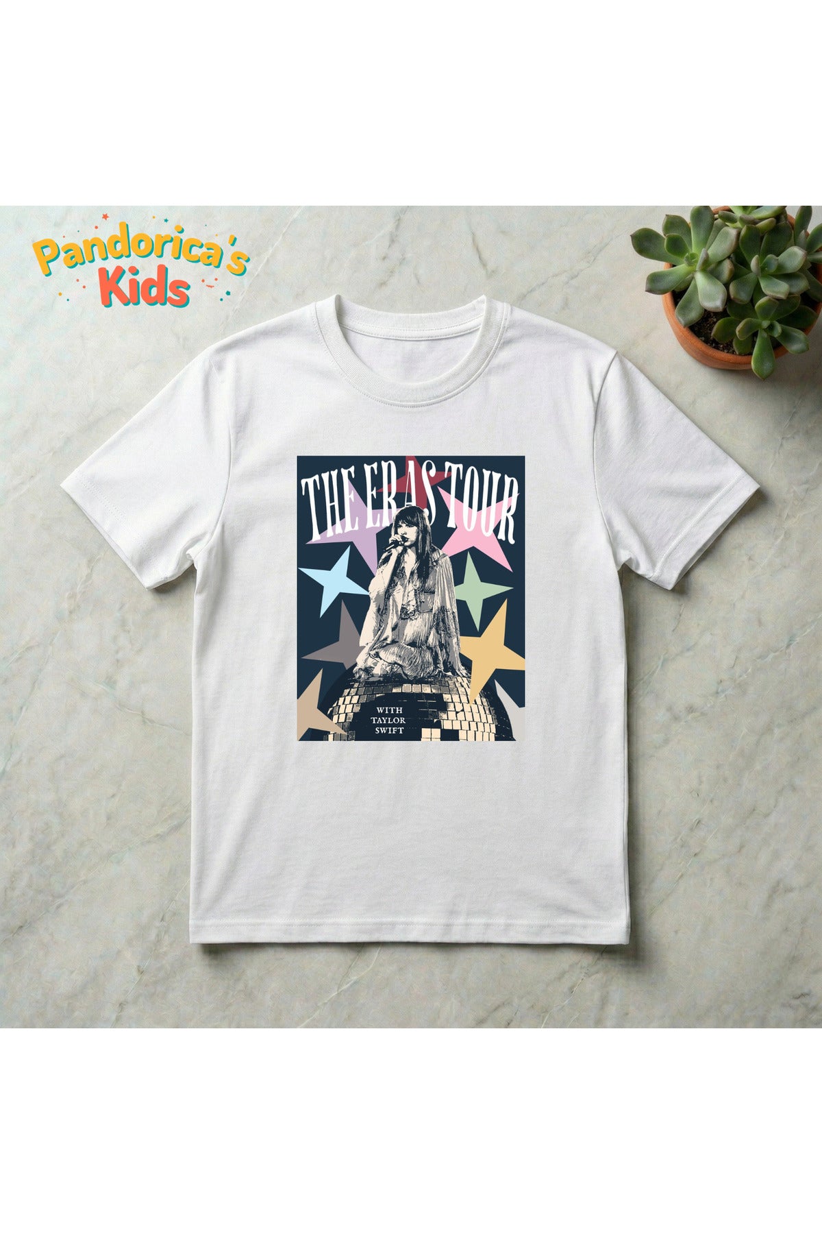 Beyaz Pandorica's Taylor Swift The Eras Tour Tasarımı Pamuklu Unisex Çocuk T-Shirt - 67