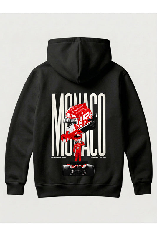 CHARLES LECLERC 16 Tasarımı Yazılı SIRT VE GÖĞÜS BASKILI Unisex Kapüşonlu Pamuklu Sweatshirt (Hoodie)
