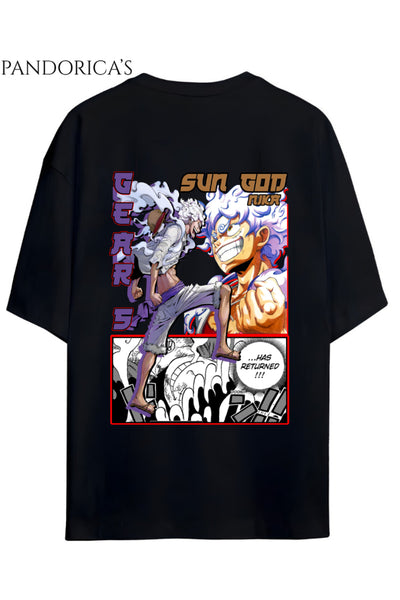 ONE PIECE TASARIM SERİSİ "SUN GOD " SIRT BASKILI YAZILI UNISEX PAMUKLU TİŞÖRT