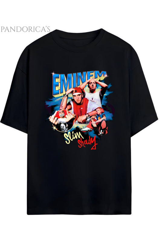 EMINEM SLIM SHADY RETRO STİL BASKILI YAZILI PAMUKLU UNISEX TİŞÖRT