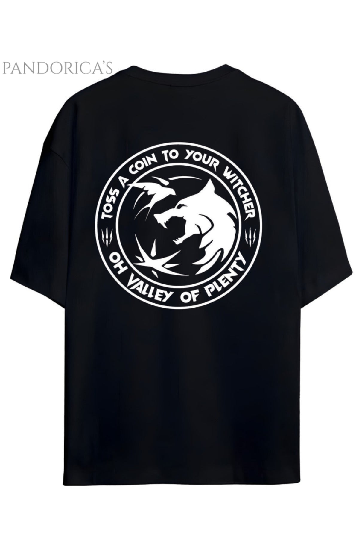 Siyah Pandorica's The Witcher Tasarımı Sırt Baskılı Unisex Pamuklu T-Shirt - 52