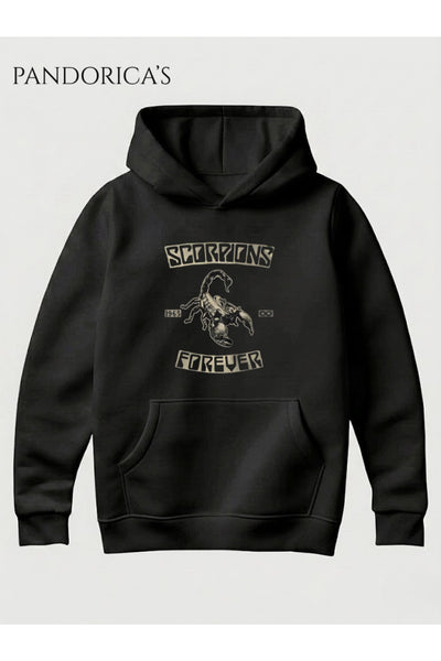 SCORPIONS Tasarımı Yazılı Baskılı Unisex Kapüşonlu Pamuklu Kanguru Cepli Sweatshirt Hoodie