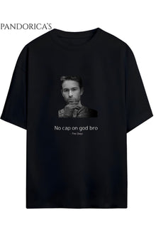 The Boys Tasarımı Deep Meme "No CAP ON GOD BRO" Yazılı Baskılı Unisex Pamuklu Relaxed Kalıp Tişört
