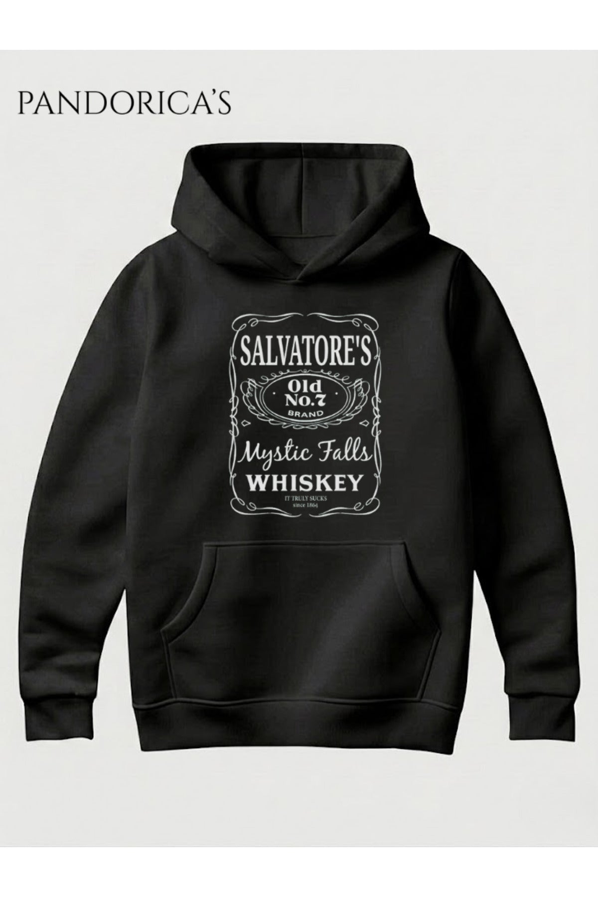 The Vampire Diaries Tasarımı "Salvatore's Mystic Falls" Yazılı Baskılı Unisex Pamuklu Kapüşonlu Sweatshirt Hooded (Hoodie)