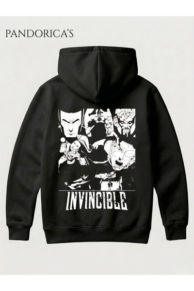 INVINCIBLE Friends & Foes Tasarım Serisi Yazılı Sırt ve Ön Baskılı Unisex Kapüşonlu Pamuklu Sweatshirt (Hoodie)
