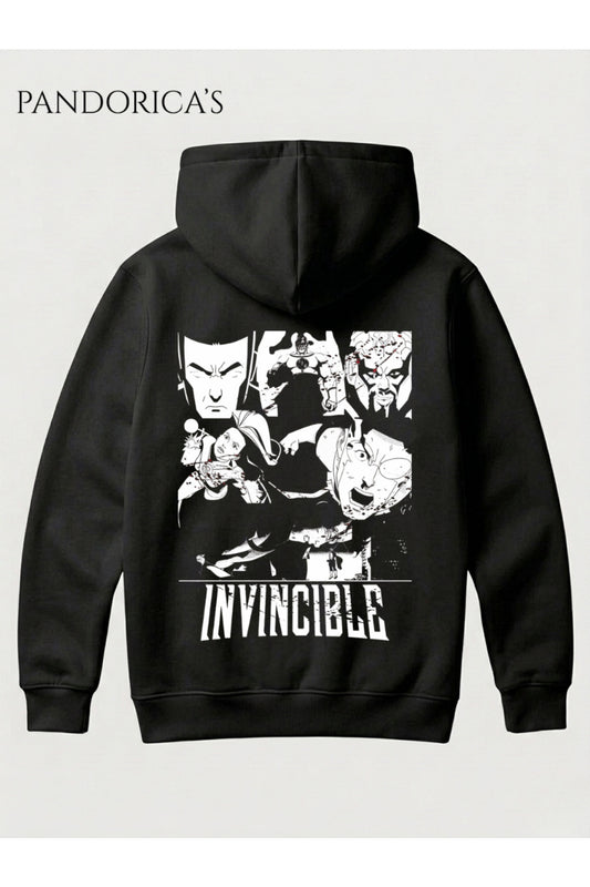 INVINCIBLE Friends & Foes Tasarım Serisi Yazılı Sırt ve Ön Baskılı Unisex Kapüşonlu Pamuklu Sweatshirt (Hoodie)