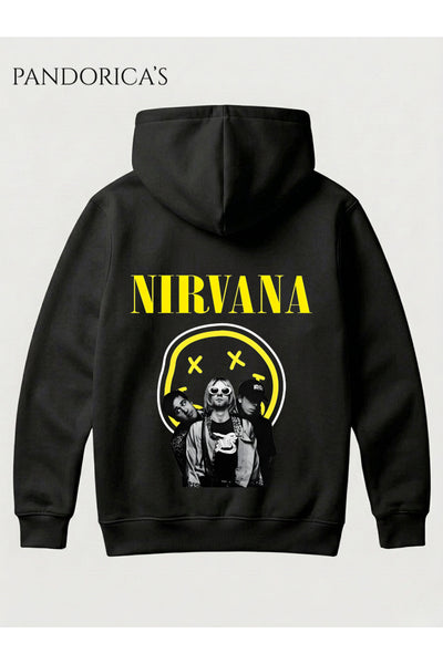 NIRVANA Tasarımı Yazılı SIRT Baskılı Unisex Kapüşonlu Pamuklu Sweatshirt Kanguru Cep Hoodie