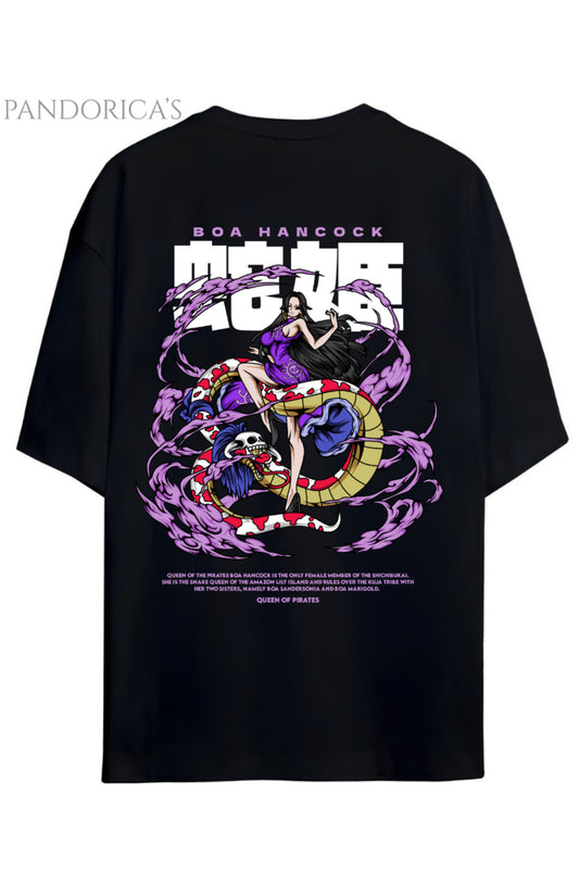 ONE PIECE ÖZEL TASARIM SERİSİ "BOA HANCOCK" SIRT BASKILI YAZILI UNISEX PAMUKLU TİŞÖRT