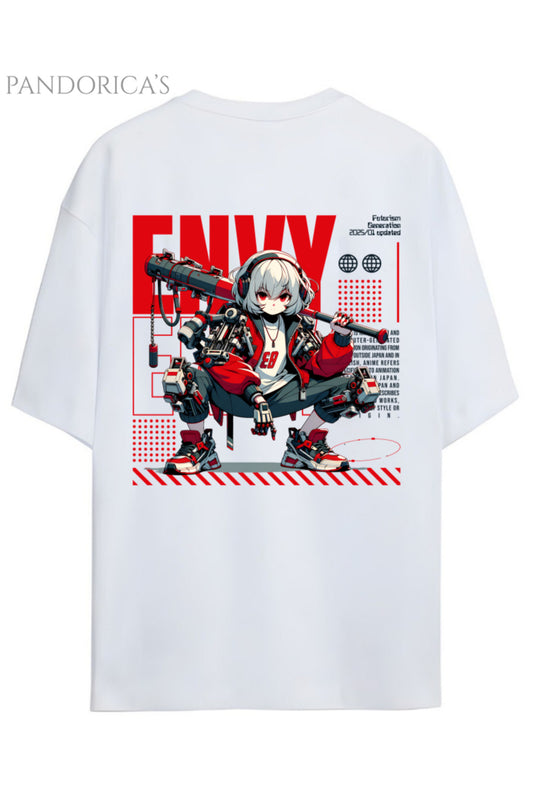 Streetwear Tasarımları Japanese Style "ENVY" Yazılı Sırt Baskılı Pamuklu Unisex Tişört