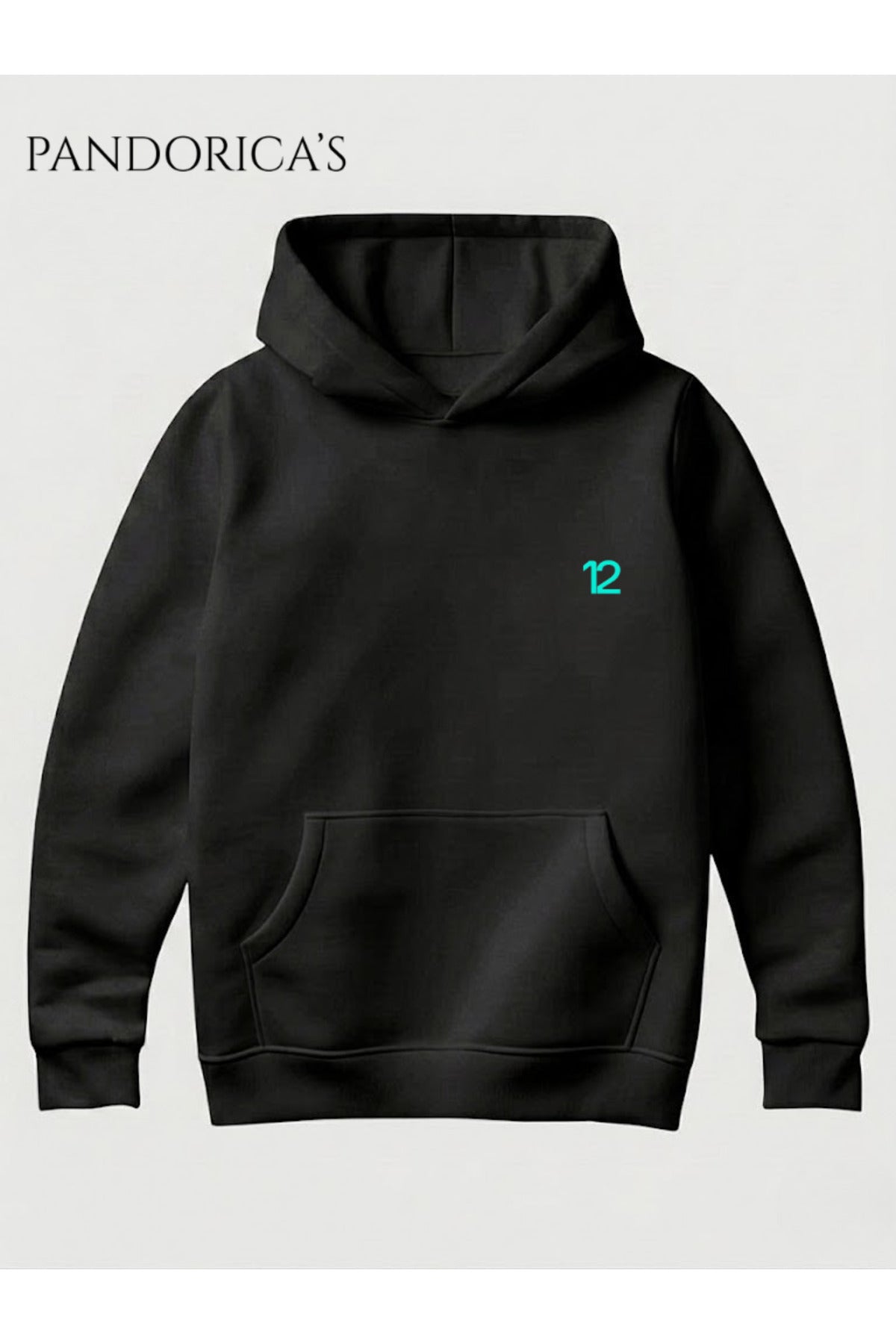 Siyah Kimi Antonelli 12 Tasarımı Sırt Ve Göğüs Baskılı Unisex Kapüşonlu Pamuklu Sweatshirt (Hoodie) - 69