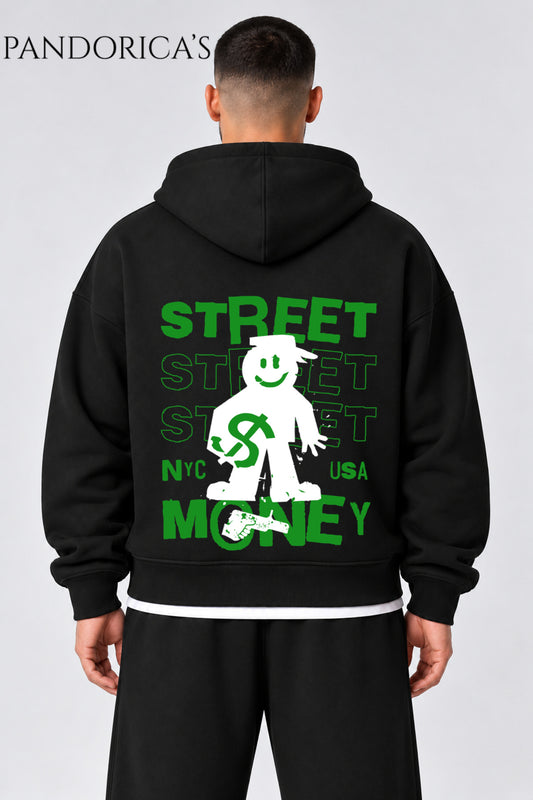 Urban Streetwear Money Yazılı Unisex Oversize SIRT Baskılı Pamuklu Kapüşonlu Fermuarlı Hırka