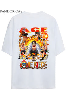 ONE PIECE TASARIM SERİSİ "ACE" SIRT BASKILI YAZILI UNISEX PAMUKLU RELAXED KALIP T-SHIRT